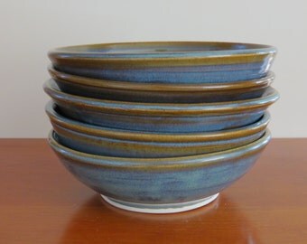 Pasta Dish Wide Soup Bowl Handmade Pottery Porcelain Stoneware Large Individual Salad Bowl Blue Kitchen Decor Holds 24 Ounces