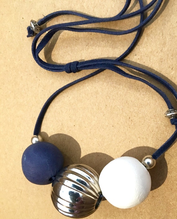 Beaded slip knot necklace with handmade polymer beads