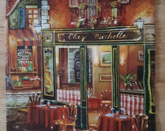 Set of 4 French Cafe Scene Square Paper Lunch Napkins Decoupage Crafts Collage Scrapbooking #132