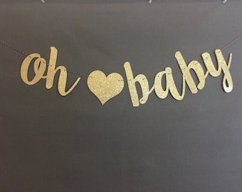 Oh Baby Banner, Baby Shower Banner, Black & Gold Baby Shower Decor, Gold Glitter, Modern Baby Shower, Pregnancy Banner, Baby Announcement