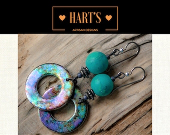 Tie Dye Turquoise Niobium Long Dangle Earrings
