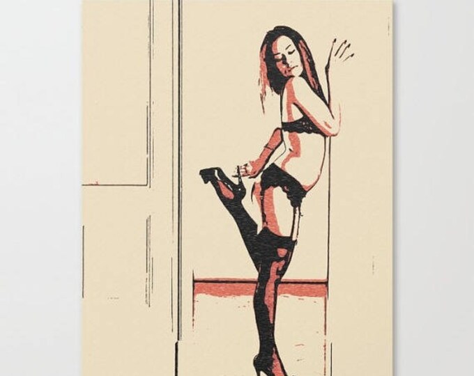 Erotic Art Canvas Print - Come to me, unique sexy conte drawing style print, Perfect nude girl in seducing pose, sensual quality artwork