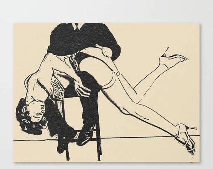 Fetish Art Canvas Print - Bad girl gets good spanking, unique sexy conte style print, Perfect girl in submissive pose, sensual high quality