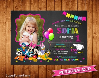 Mickey Mouse Clubhouse Invitation, Any Age Mickey Mouse Clubhouse Birthday Invitation, Chalkboard Invitation, Personalized, Digital File