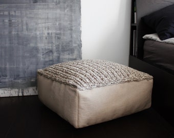 MADE TO ORDER wool footstool-ottoman pouf-knitting pouf-organic livingroom chair-nursery pouf-kids pouf-floor pillow-bed room-linen pouf