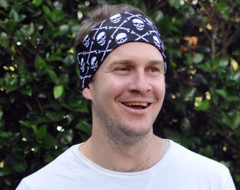 Men's headband, Crossfit headband, workout headband, sweatband, skull & crossbones headband, pirate headband, crossfit gift, boyfriend gift