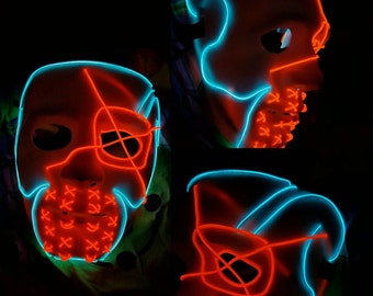DEADSHOT Style Light Up Mask - 12+Ft EL Wire,Suicide squad,dc,cosplay,exclusive,handmade,Vibrant,neon,glow,Harley Quinn,Comic-Con,comic,lit