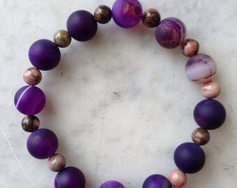 Purple Striped Agate with Rhodonite Bracelet