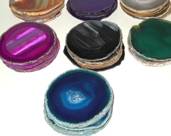 A+++ Quality - AGATE COASTERS – Gold - Silver - Copper Leaf Trim - Brazilian Agate Slices – Home Décor