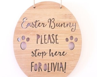 PERSONALISED Easter Bunny Please Stop Here! Bamboo-Wooden Door-Wall Hanging-Easter-Easter bunny-kids sign-door sign