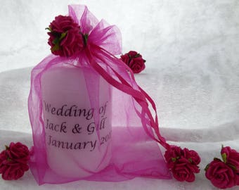 Wedding Favour Candle Personalised, Hot Pink/Fuschia Roses, Candle Any Event Many colours available (2 Inches)