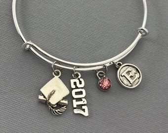 Graduation Gift - Class of 2017 - Graduation - High School Graduation - College Grad Bangle Bracelet- Personalized Jewelry - Gift for Her