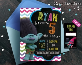 Trolls Birthday Invitation, Trolls invitation, Trolls Digital Invitation, Trolls Party, Trolls poppy, Trolls, Trolls invitations, boys party