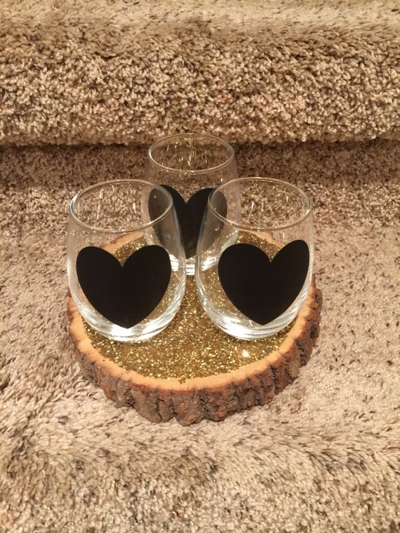 Stemless Wine Glasses With Chalkboard Heart 9oz Wedding