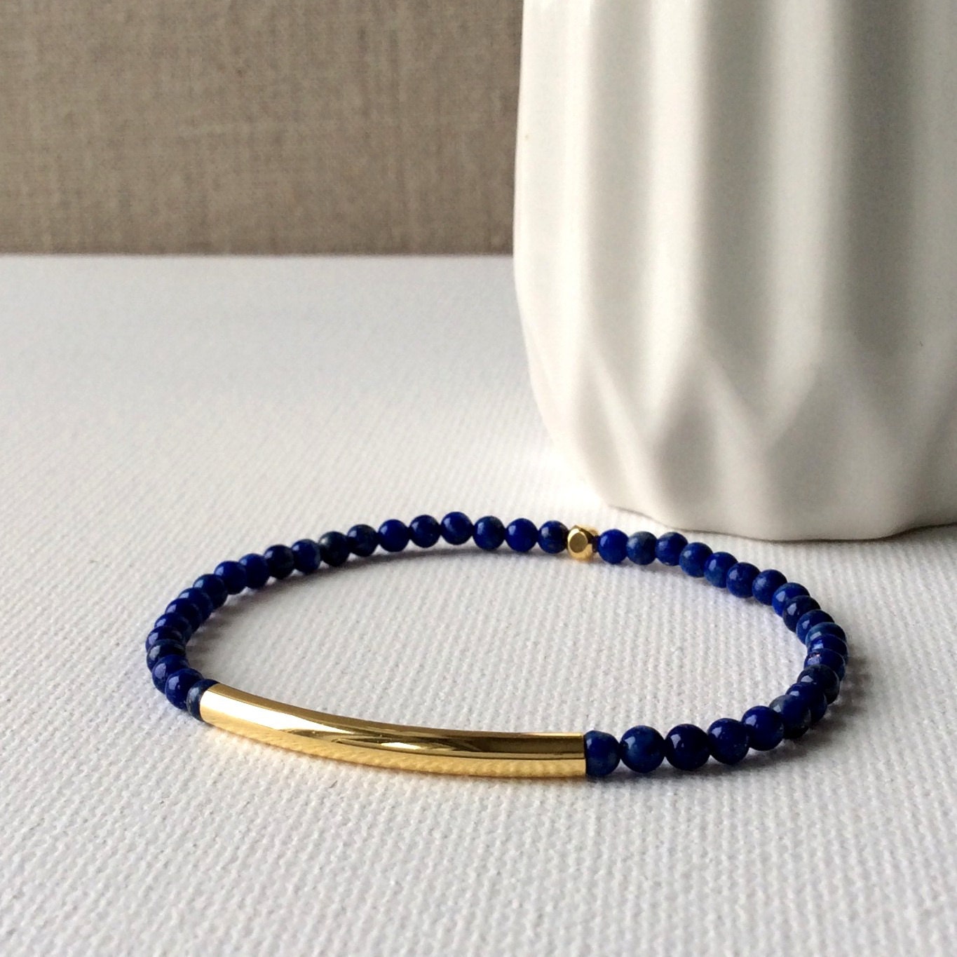 Royal Blue Stretch Bracelet, lapis lazuli bracelet, 16k gold bracelet, 3mm bead bracelet, Thin beaded bracelet, gifts for her