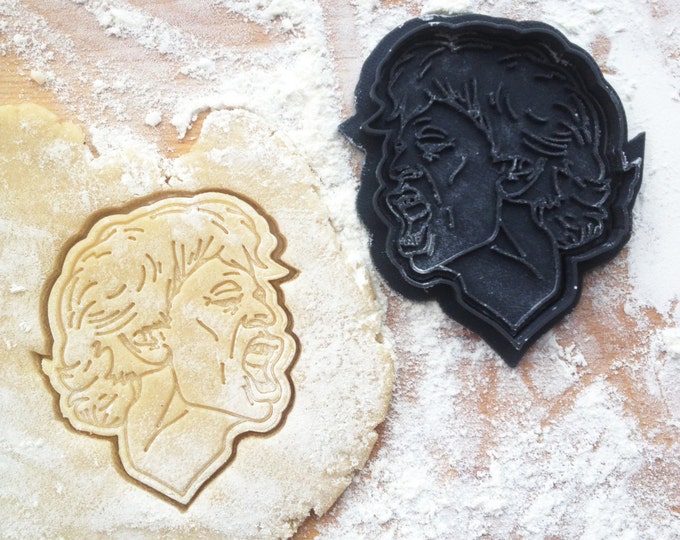 Rolling Stones cookie cutters set. Mick Jagger face cookie cutter. Keith Richards face cookie stamp. Tongue cookie cutter