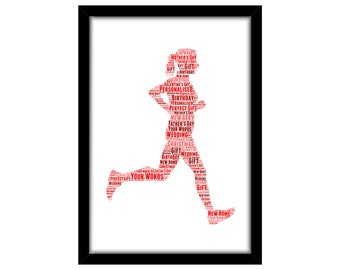 PERSONALISED Running Woman Word Art Wall Print Gift Idea Decor Birthday For Her Runner Athlete Marathon Sprint Jog Jogging Triathlon Mum Sis