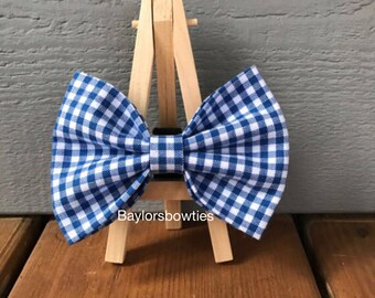 Medium Blue Gingham Dog Bow Tie