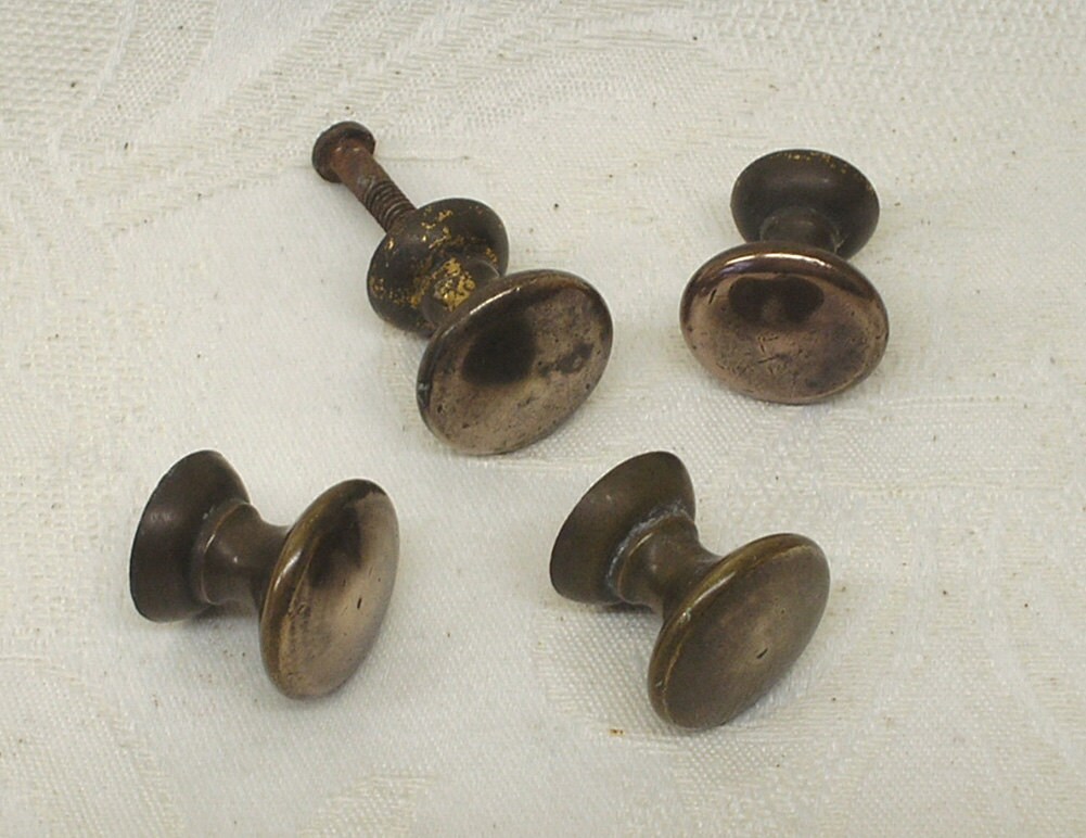 Set 4 small antique brass knobs jewellery box drawer