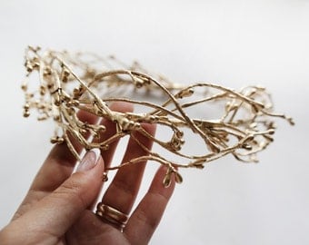 Gold Wedding Circlet \ Boho Bridal Headpiece Twig Crown Botanical Golden Twigs Headband Gold Wedding Crown