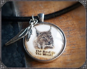 Western/Country Cabochon Necklace Bobcat with text
