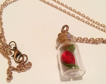 Beauty and the Beast enchanted rose inspired necklace, Disney necklace, Rose pendant necklace item 280 by CraftyLittleMonkeyGB