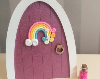 Fairy door, over the rainbow fairy door, wooden fairy door, magical door, room decor, fairy, rainbow, gift