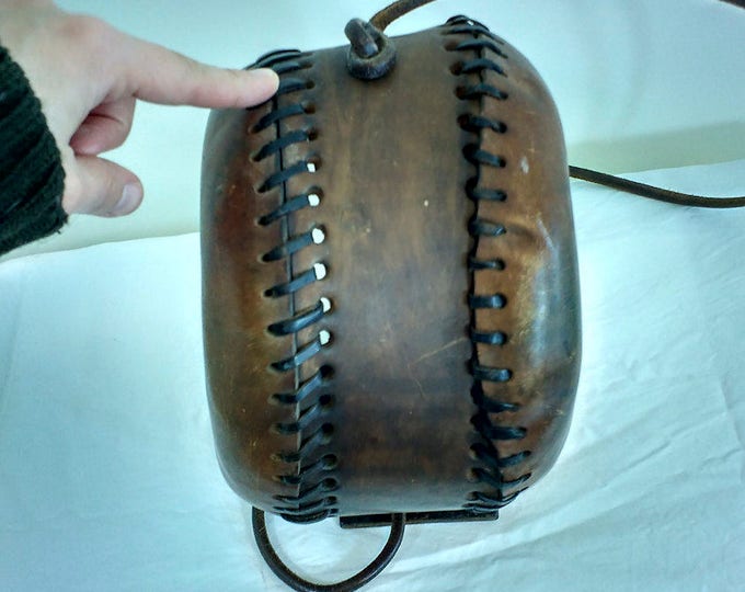 Vintage saddle leather bag, round handmade hippie shoulderbag