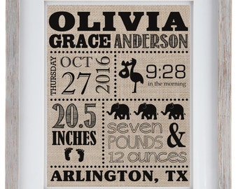 Birth Announcement Burlap Print | Birth Announcement Sign | New Baby Gift | Newborn Announcement Sign | Nursery Wall Sign