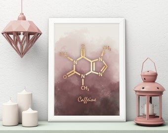 Caffeine Molecule Poster, Caffeine Chemistry, Molecule Art, Rose Gold Molecule, Gold Molecule, Caffeine Art, Caffeine Wall Art