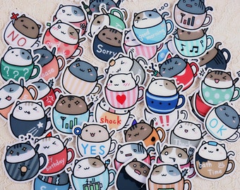20 Pcs Coffee Cat Sticker, Cat in Coffee Cup Sticker Flakes, Coffee Cup Cat Filofax Stickers, Scrapbooking, Cat Schedule, Cat in a Cup