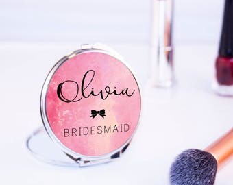 Personalised Pretty Watercolour Round Compact Mirror - Women's Accessories - Beautiful Bridesmaid Pocket Mirror - Mother's Day Gifts