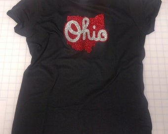 Ohio State Outline Glitter Ladies Womens Cut Tee T-Shirt - Buckeyes