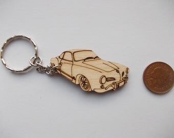 Karmann Ghia Keyring Etched detail wooden