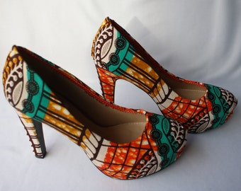 Multicolour Ankara Platform Heels, Size 7.5