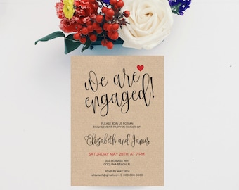 Engagement Invitation Printable, Engagement Dinner, Engagement Invitation Template, Kraft Invitation, Engaged Announcement Invite, Digital