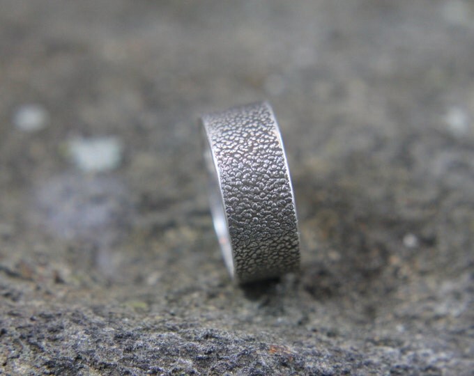 Textured Silver Ring, Stone Pattern Sterling Band, Embossed Rock Design, Rugged Chunky Wedding Band, Birthday or Valentines Day Gift for Him