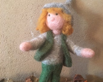 Young dwarf hand felted felt figure mobile organic Merino Wool