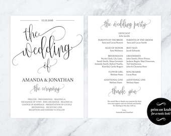 Wedding Program Template - Kraft Paper Program - Printable Wedding Program - DIY Wedding Programs - Downloadable wedding #WDH0134