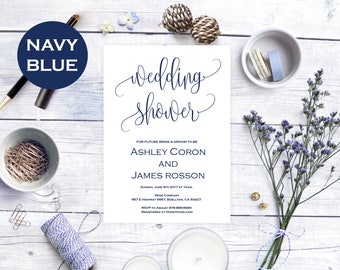Wedding Shower Invitation - Bridal Shower Wedding Template - Navy Blue Wedding - Downloadable wedding #WDH812254