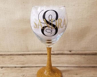 Glitter Wine Glass, Personalized Glass, Monogram Wine Glass, Christmas Gift, Birthday Gift, Bridal Gift, Bridal Party, Mother's Day Gift