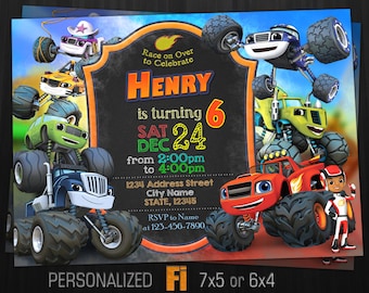 Blaze and the Monster Machines Invitation, Blaze Birthday Party, Truck, Monster Machine, Cars, Race, Personalized, Printable, Digital File