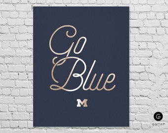 University of Michigan Print - 8" x 10" - Fan Art - Go Blue - Michigan Wolverines | Gold Foil Sports Print | Gift for Him | Michigan Print