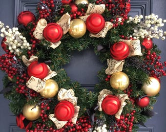 Christmas Wreath with Red and Cream Berries