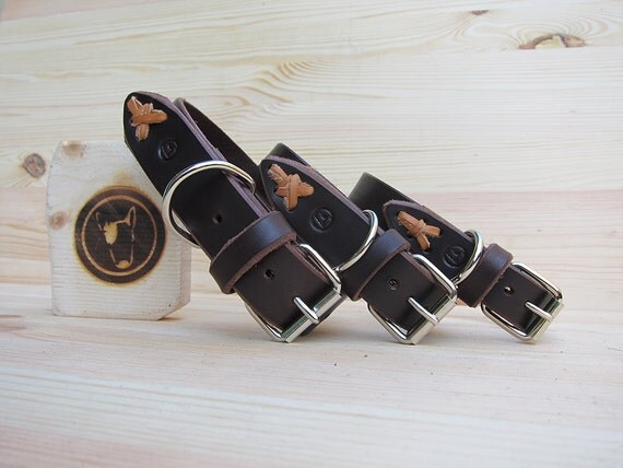 Brown Leather Dog Collar - Colored Dog Collars - Custom Dog Collars - Solid Brass Hardware - Plain Dog Collar - Premium Italian Leathers