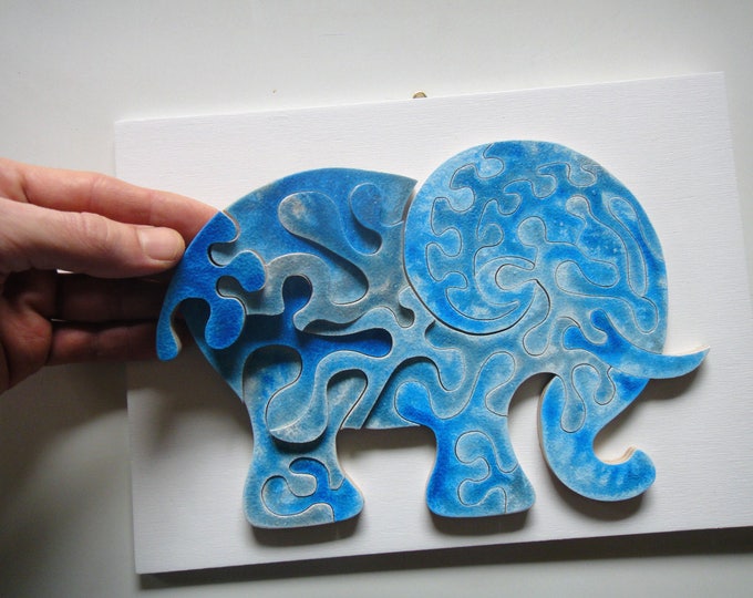 Puzzle Art: Elephant Strong, Smart toy, With Frame, Ready To Hang, Family Gift, Child Gift, Wooden Handmade, Acrylic On Pieces by Samo Svete