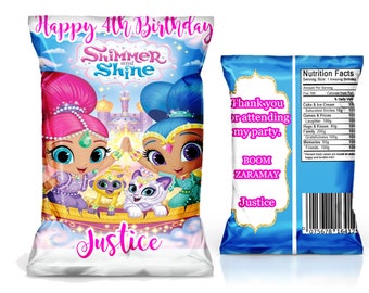 Shimmer and Shine Chip Bag Favor, party supply------YOU PRINT
