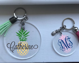 Pineapple keychain, pineapple monogram keychain,