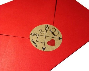 24 x Custom wedding stickers, initial wedding stickers, rustic wedding stickers, wedding envelope seals, personalised envelope seals, 016