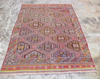 Area Ethnic Kilim Rug,7,10"x5,8" Feet 240x173 Cm Vintage Home Floor Decor Turkish Kilim rug,Pastel Color Turkish kilim Rug.